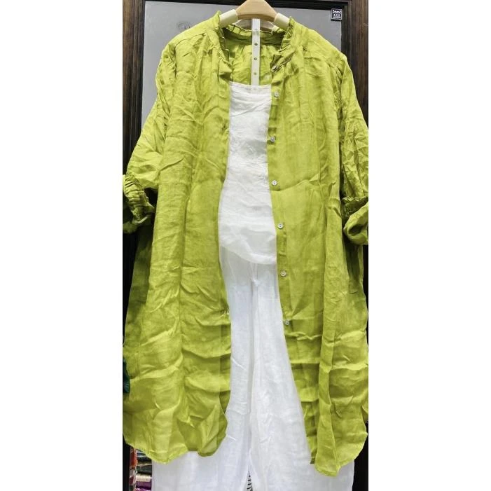 2024夏季新款苎麻木耳捏褶领复古百搭透气两面穿防晒连衣裙