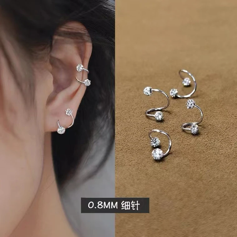 925银耳饰 S925纯银S型爆闪耳骨钉女轻奢耳钉小众设计感耳环耳饰