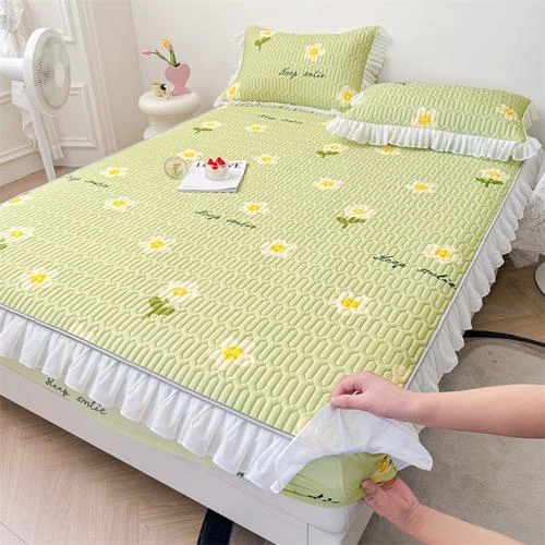 冰丝乳胶凉席三件套床笠花边款可水洗学生宿舍单人夏天季空调席子