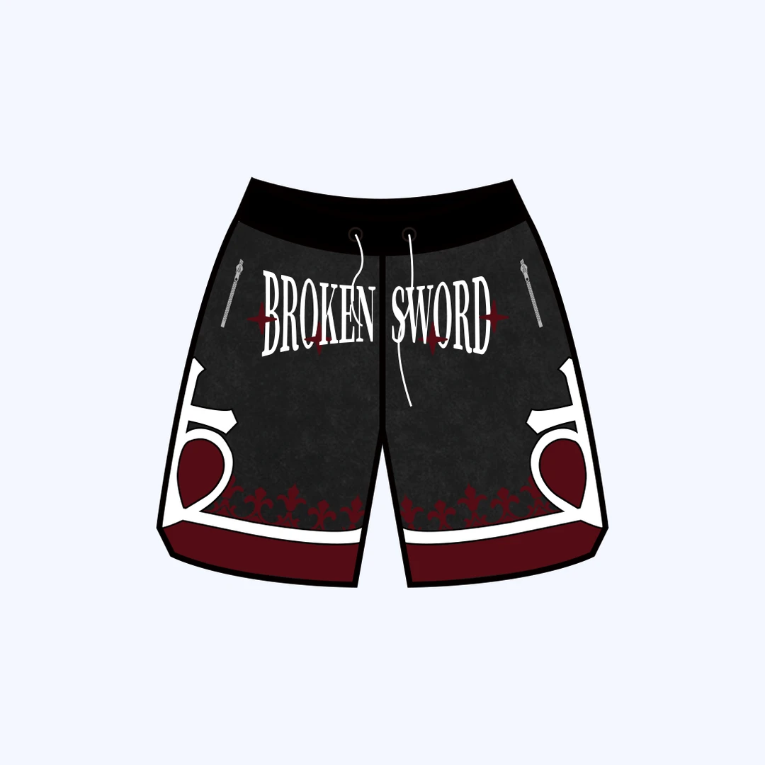 BROKENSWORD美式休闲重工水洗刺绣拼接皮质网面运动街头短裤男