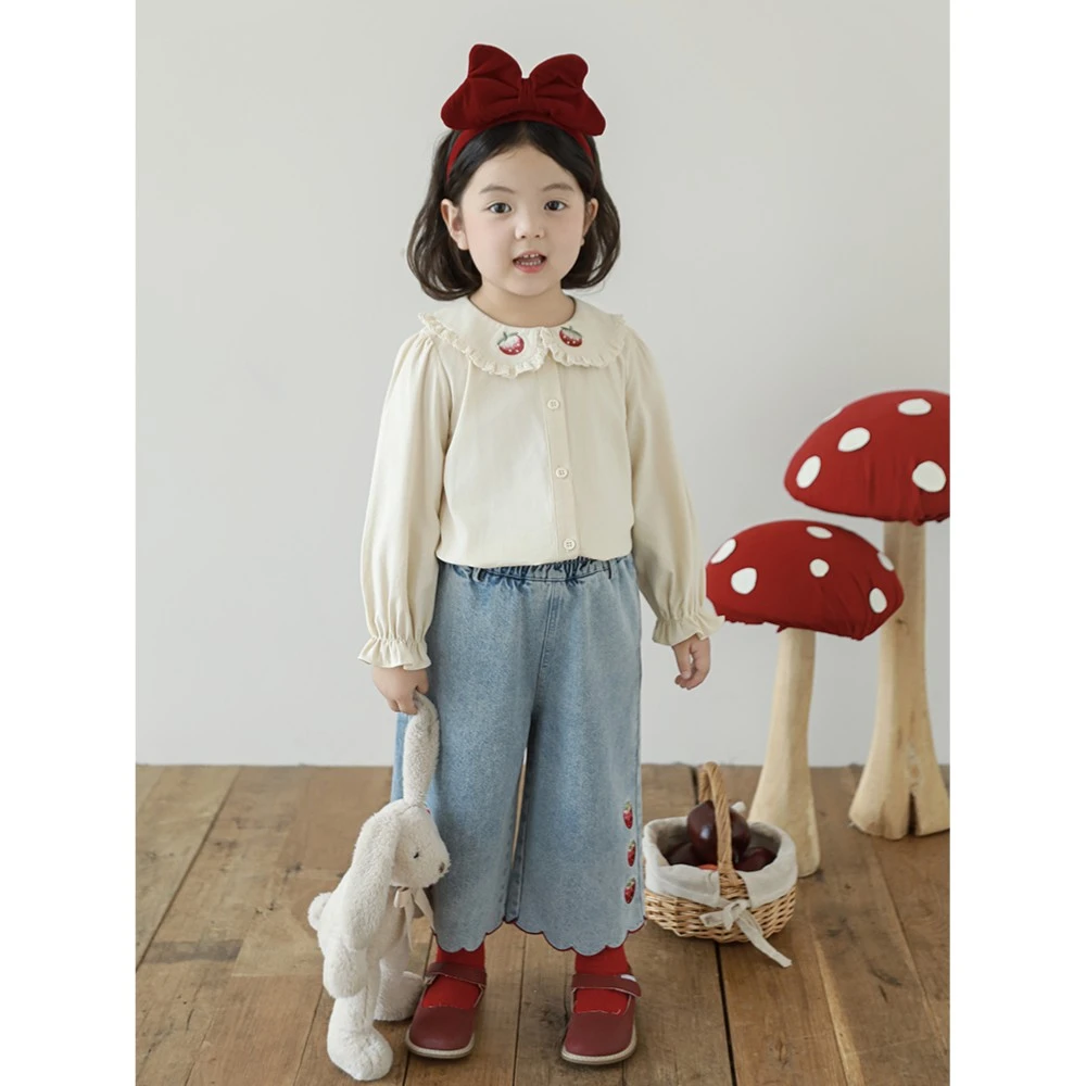 YOEHYAUL/幼悠幼悠女童秋二波春秋卡通草莓洋气长袖衬衫汉服Q4117