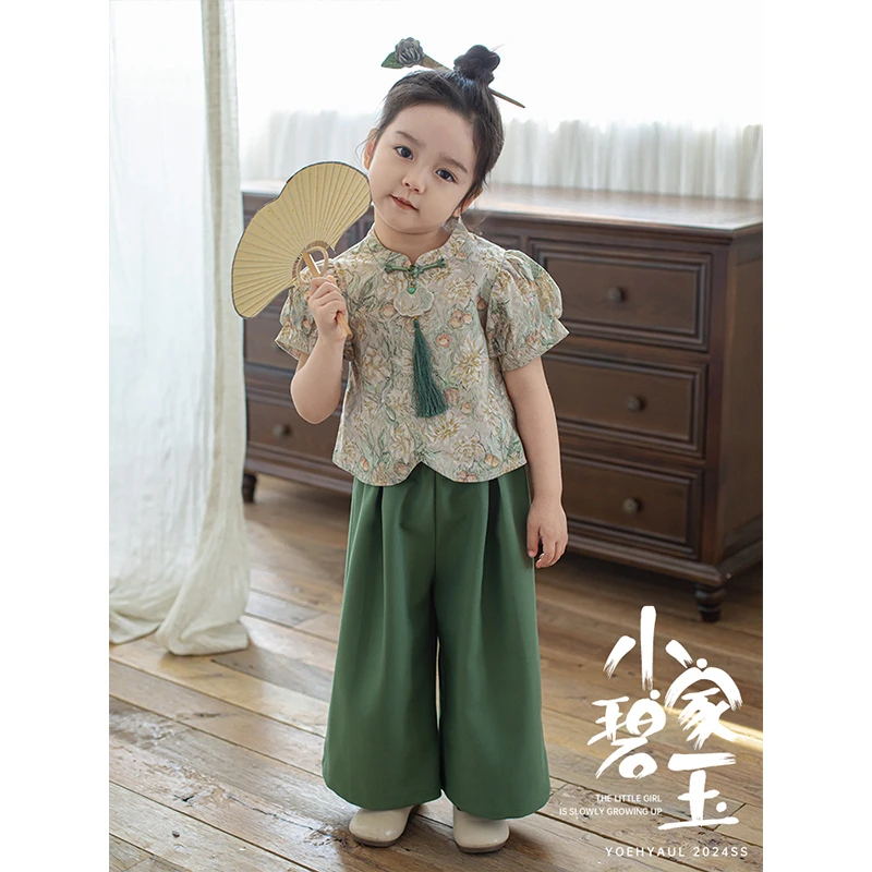 幼悠 春三波 儿童春秋季洋气百搭女童上衣裤子碎花套装潮  EX0016