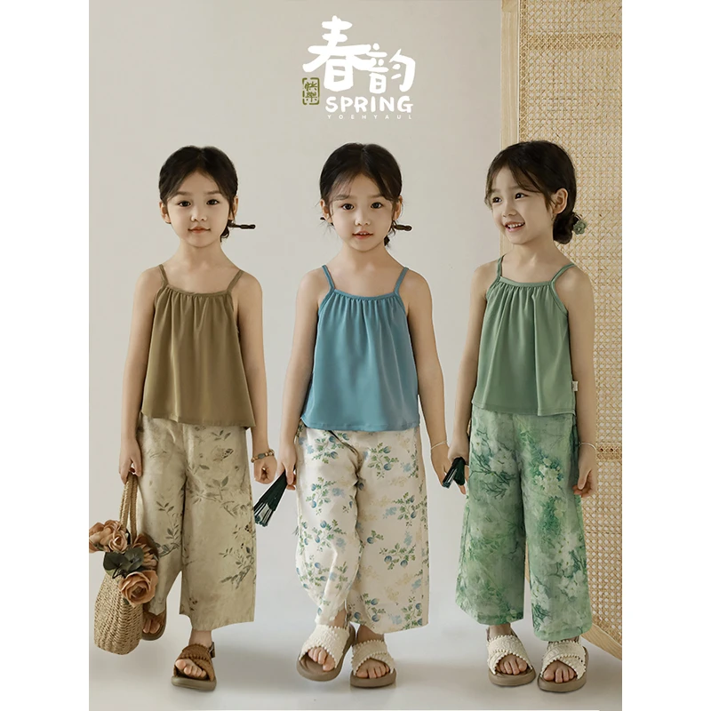 幼悠春三波 女童时尚百搭纯色上衣 儿童洋气可爱吊带 潮CC0009