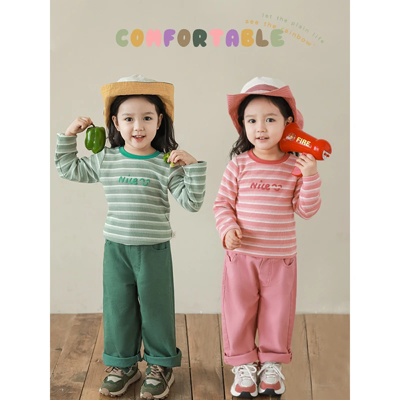 幼悠春二波时尚洋气春秋印花儿童华夫格T恤宝宝透气上衣 WC0065