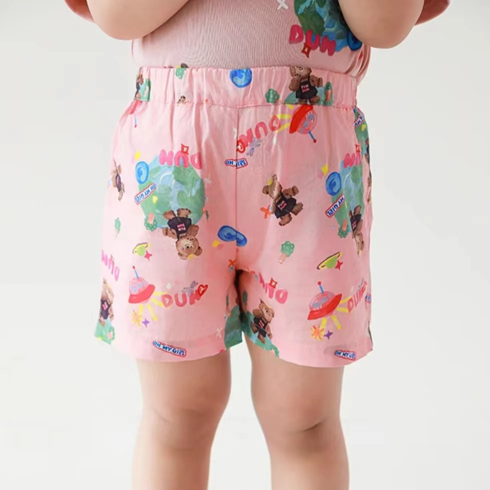 幼悠夏三波女童数码印花裤子 女宝休闲百搭洋气纯色短裤 潮 X4405