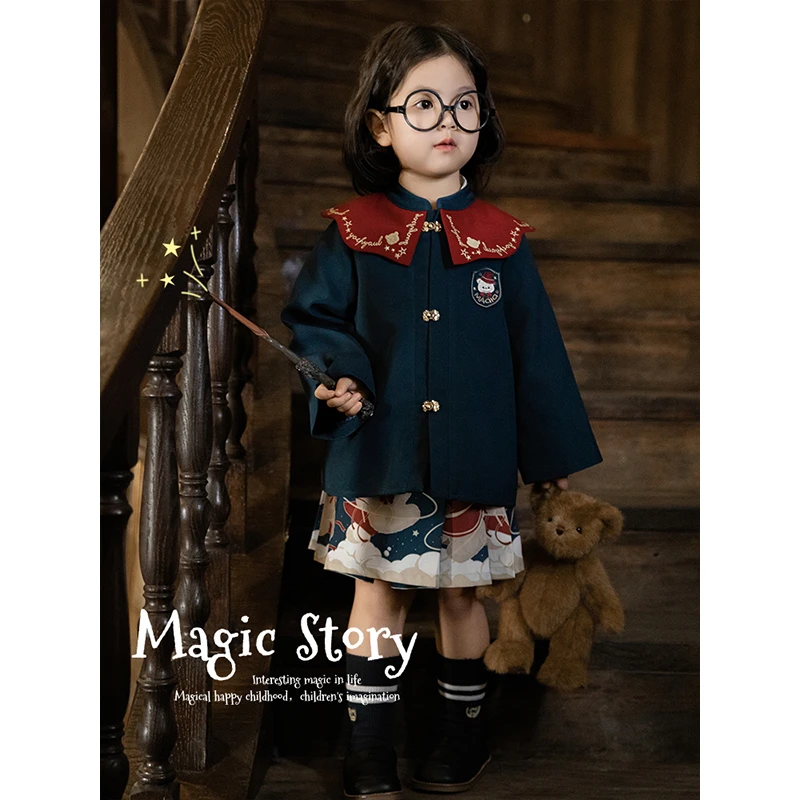 【清】春二波儿童洋气上衣女童魔法小熊云肩外套 WC0082