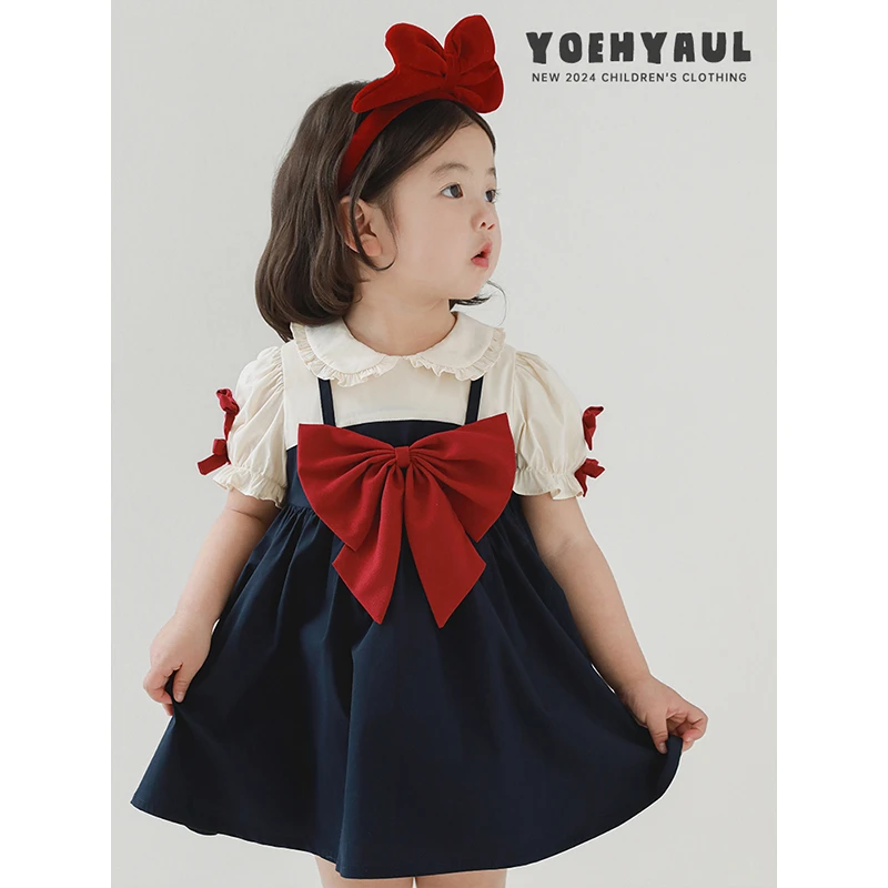 幼悠女童夏季白雪公主裙童装儿童短袖连衣裙宝宝蝴蝶结裙子X4589