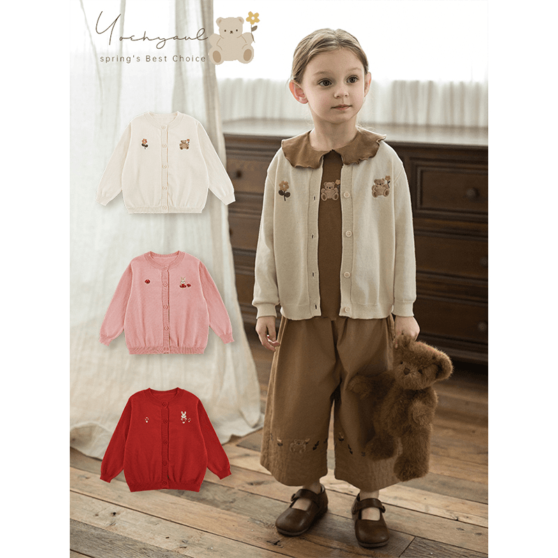 幼悠【童话乐园】春二波儿童洋气上衣女童兔子小熊绣花针织衫 C2933