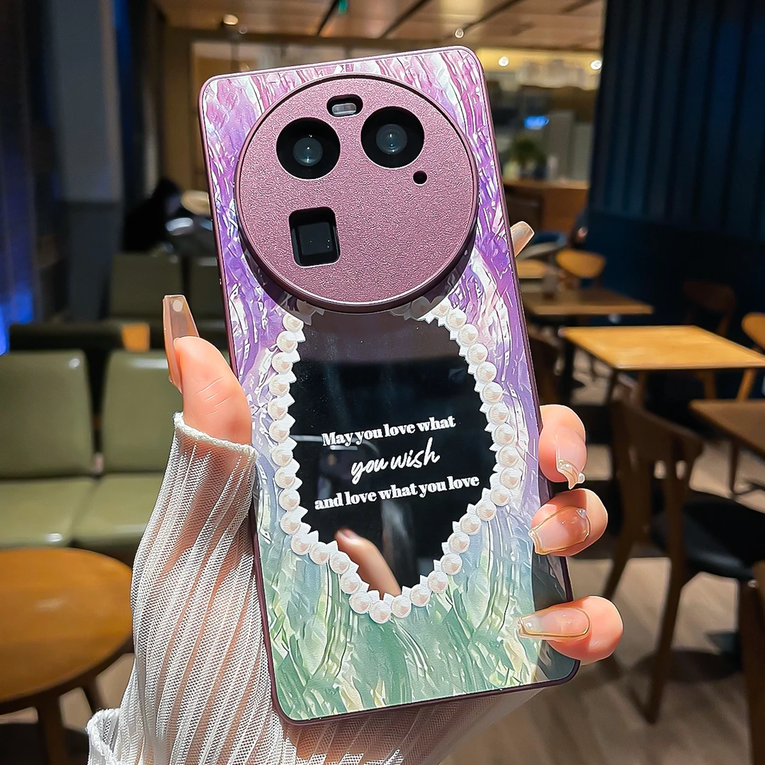 潮钻适用oppofindx6手机壳女款findx6pro新款补妆镜子全包防摔壳