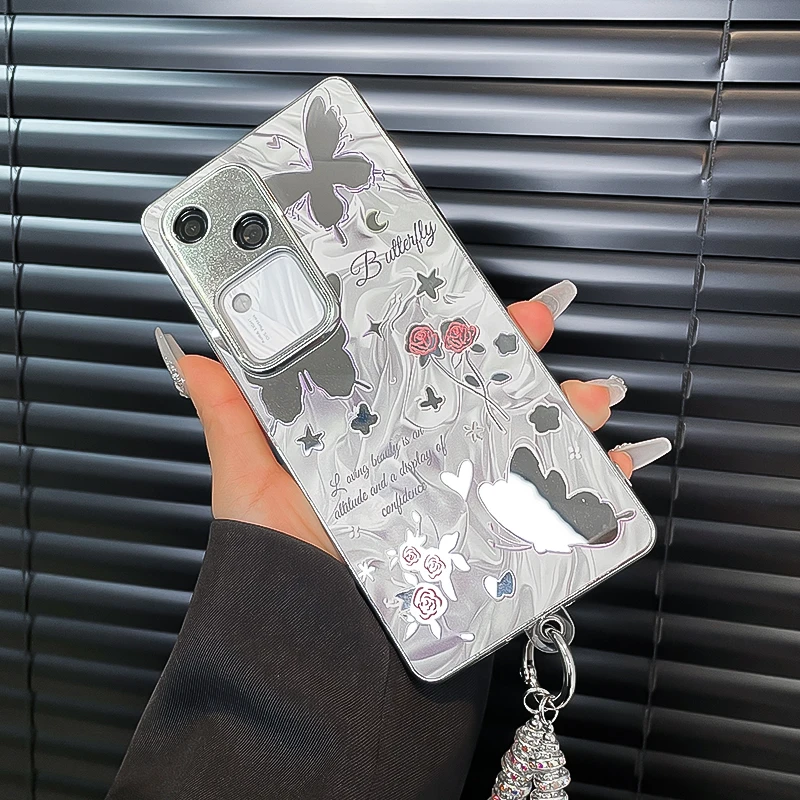 潮钻适用vivos18手机壳s18pro电镀s18e时尚网红补妆镜全包防摔壳