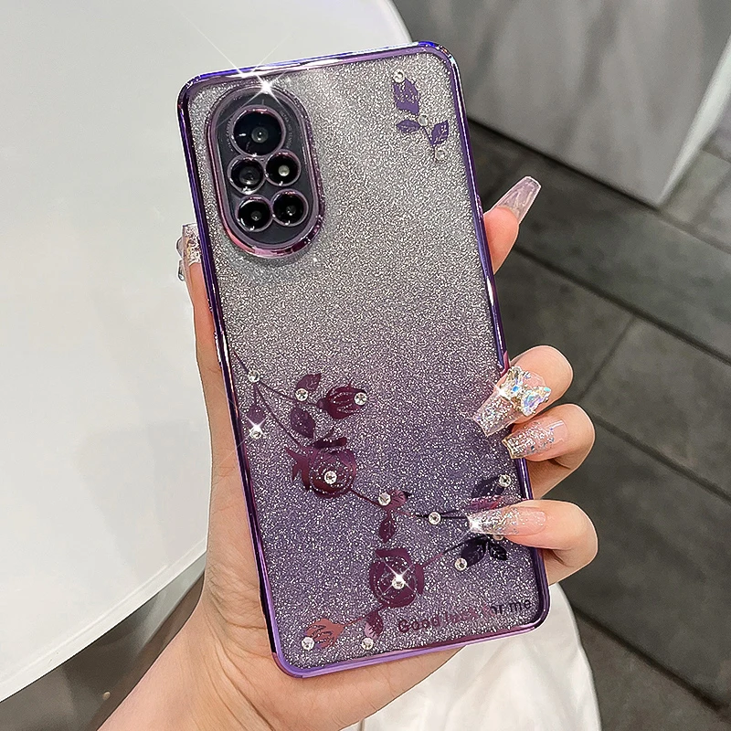 潮钻适用华为nova8手机壳网红闪粉nova8pro水钻玫瑰轻薄防摔女款