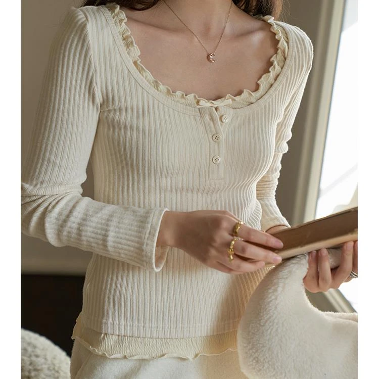 ChillCozy 满级芭蕾 软糯棉花边蝴蝶结两件套上衣