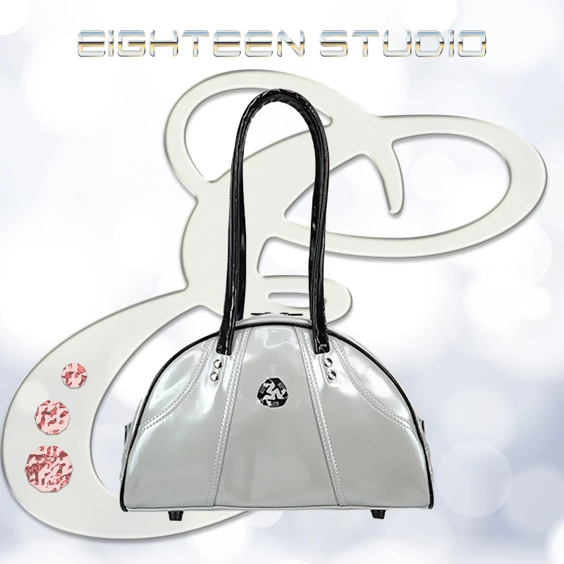 复古原创运动漆皮银色单肩包皮包手提vintage防水休闲保龄球包
