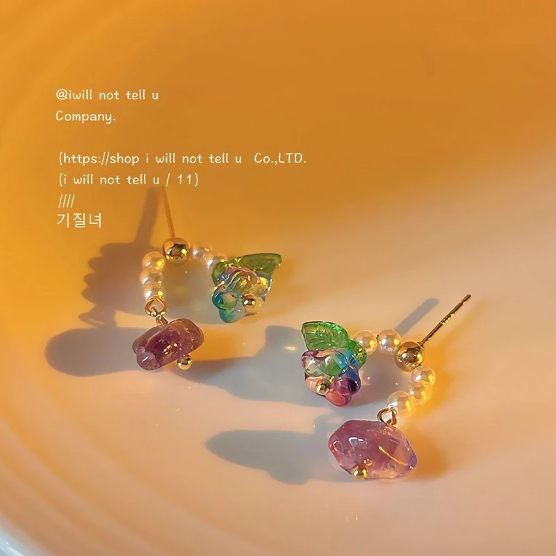 铜合金亚克力耳饰ins风彩石铃兰花耳钉森系俏皮精致感减龄耳环女