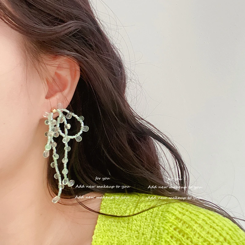 铜合金亚克力耳饰原创手工DIY耳饰品绿色小清新水滴结耳钉女小众