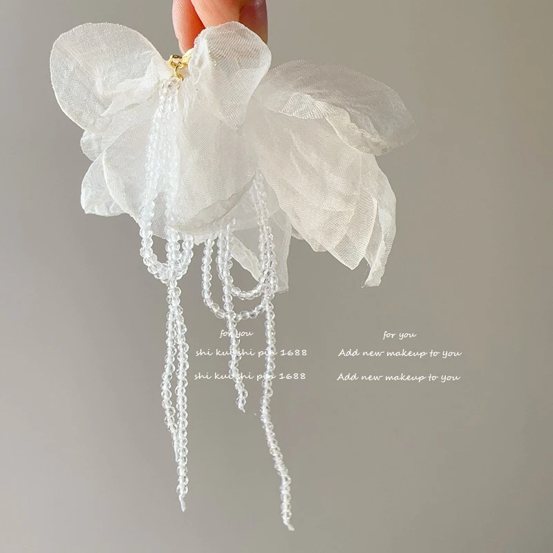 铜合金玻璃耳饰夏季新品浪漫仙气爱心花瓣串珠流苏耳钉名媛度假出