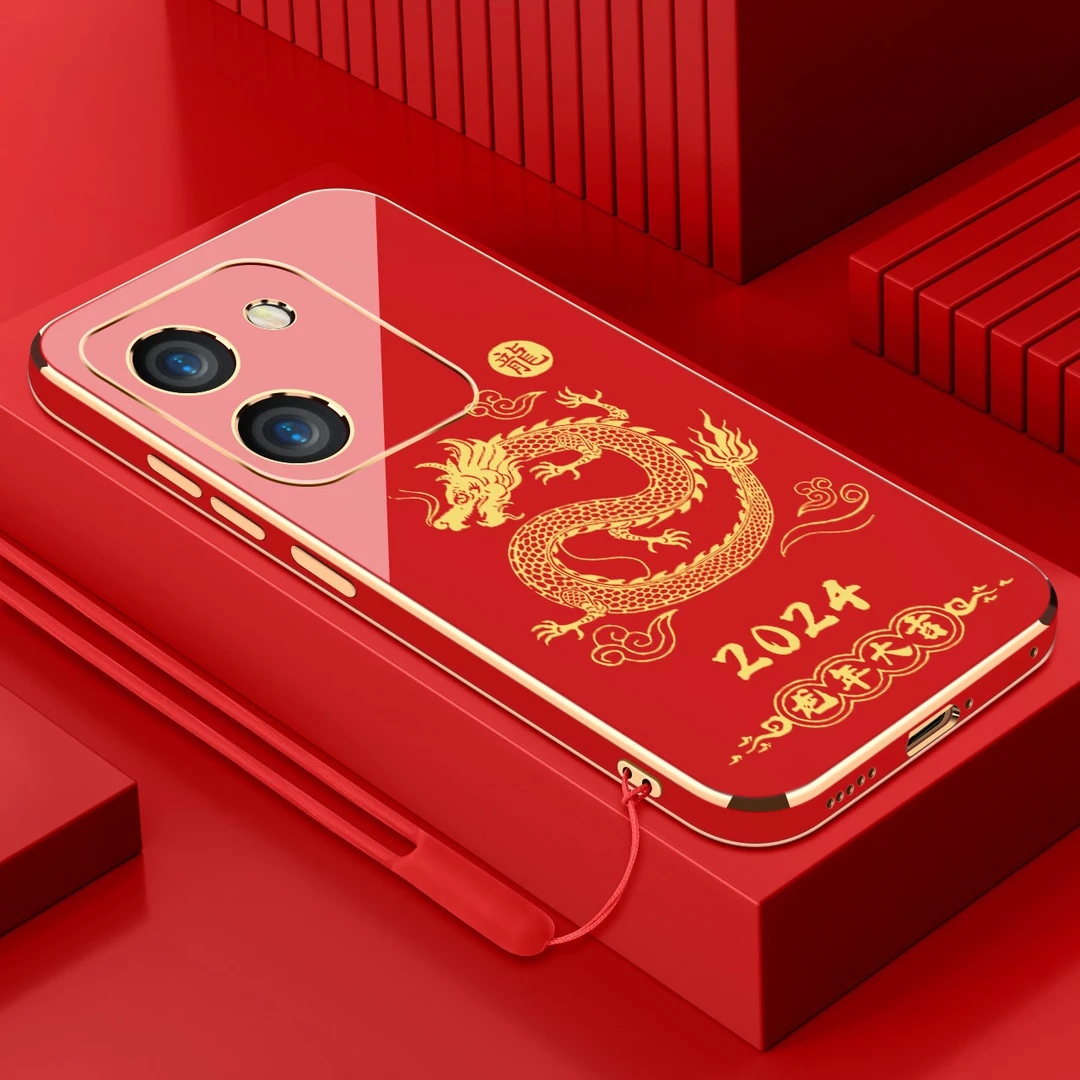 龍年大吉vivoy100手机壳硅胶软壳电镀高端中国红防摔新年款手机壳