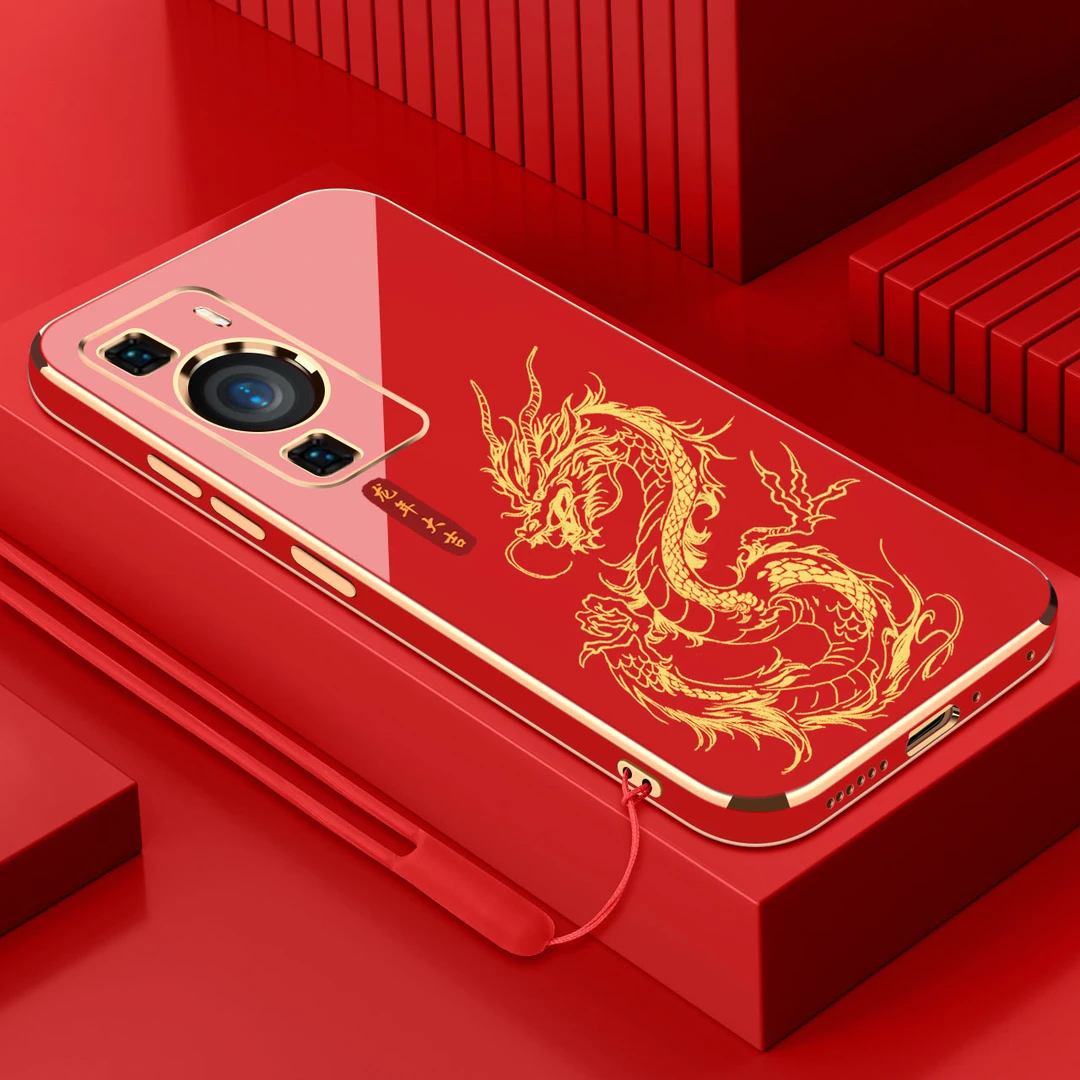 2024中国龙华为P60Pro手机壳软壳硅胶挂绳防摔高端新年电镀保护套