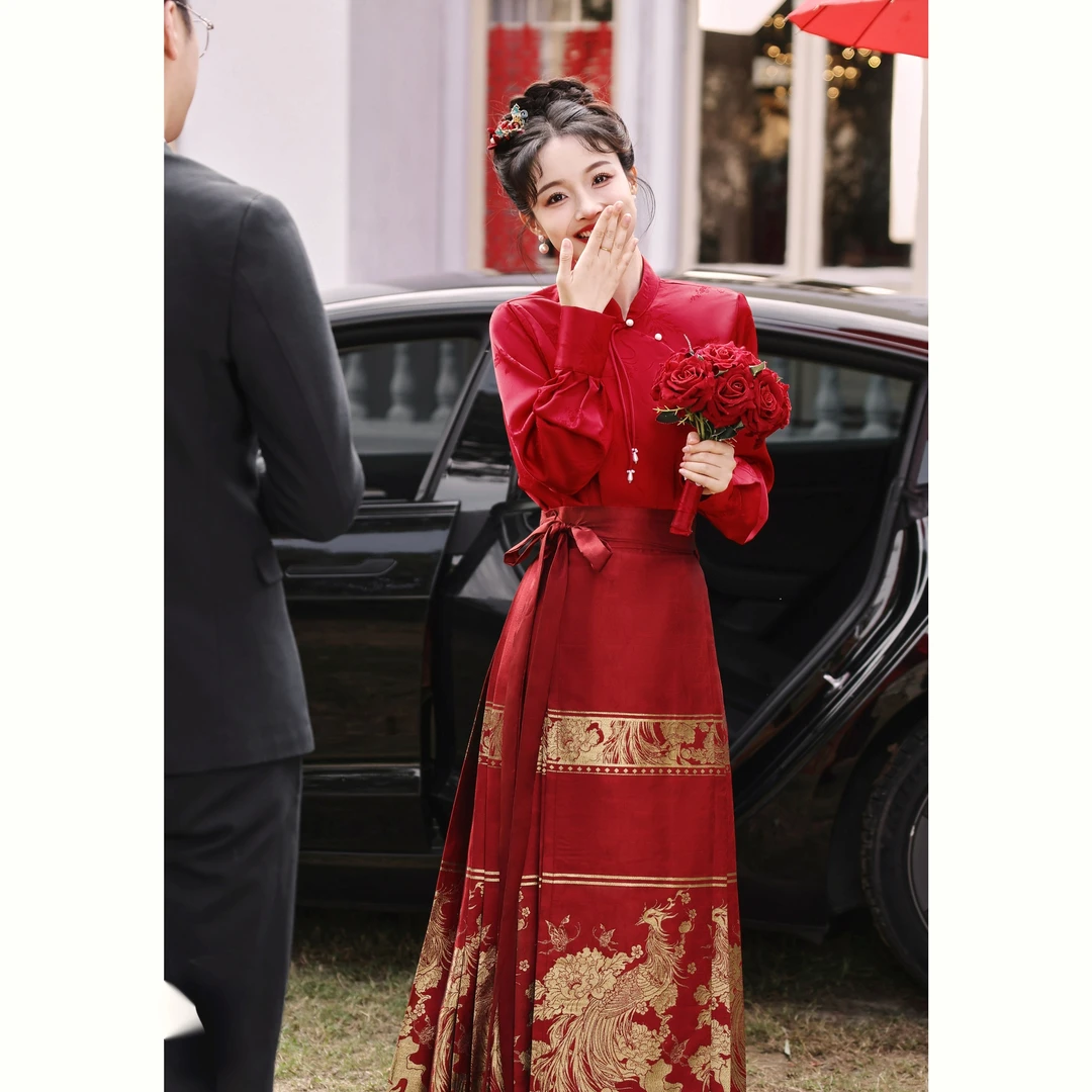 2024新款新娘敬酒服结婚新款改良马面裙國风新中式订婚礼服顯瘦
