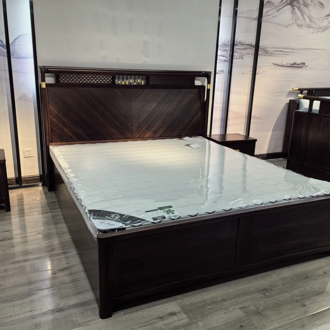 JF-805 黑檀木大床 实木大床 婚床 家用双人主卧床 高箱 挂体大床