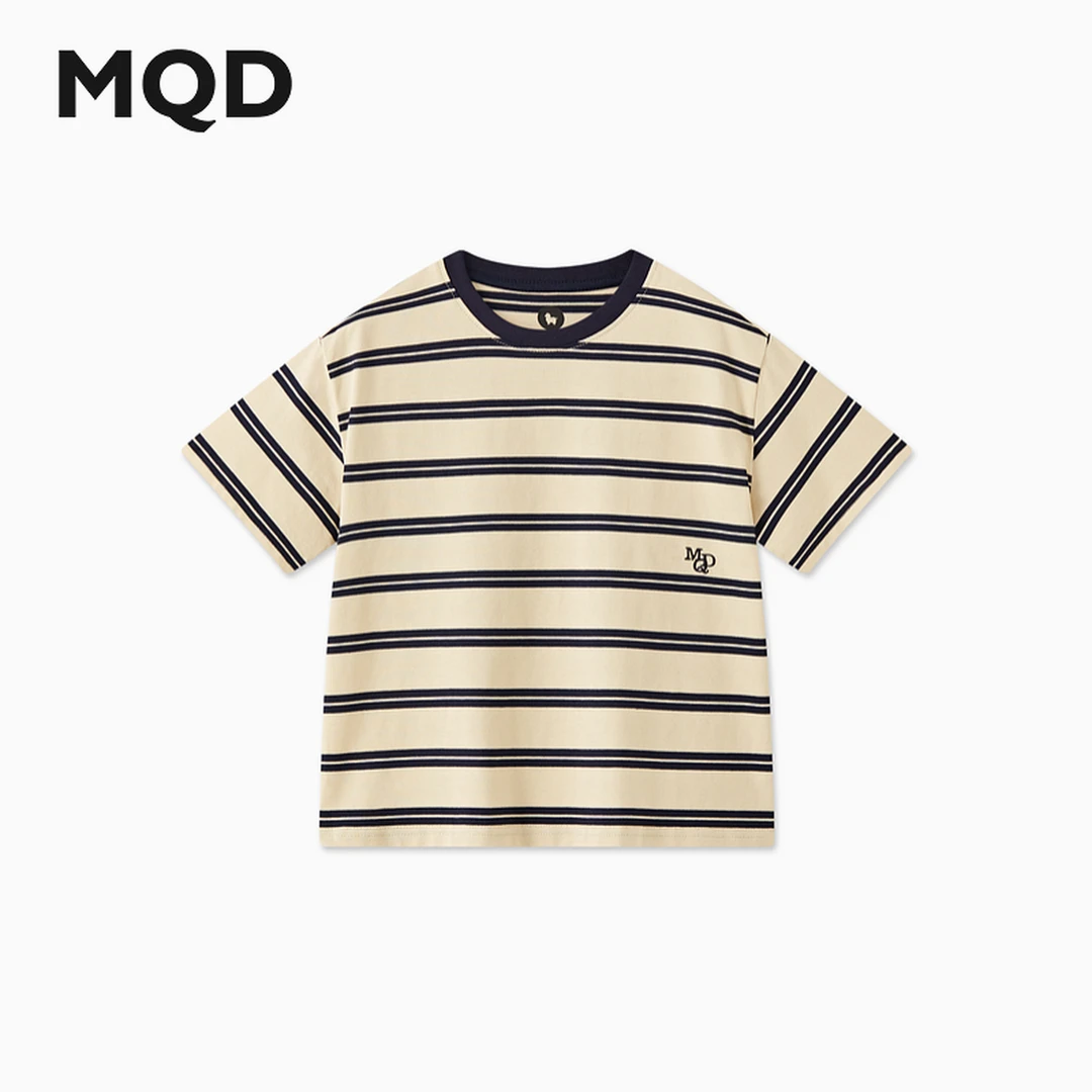 MQD童装儿童24夏新款潮酷休闲学院风条纹短袖T恤9642W03E5