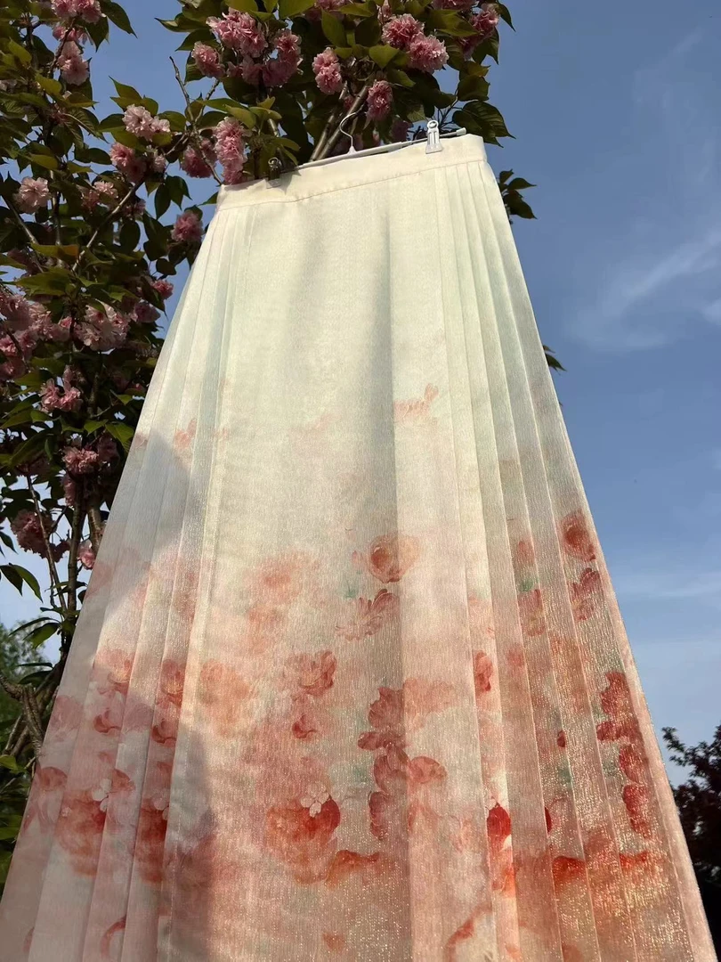 原创【苹果与山茶】六对折重工渐变马面夏季清凉薄款冰纱马面