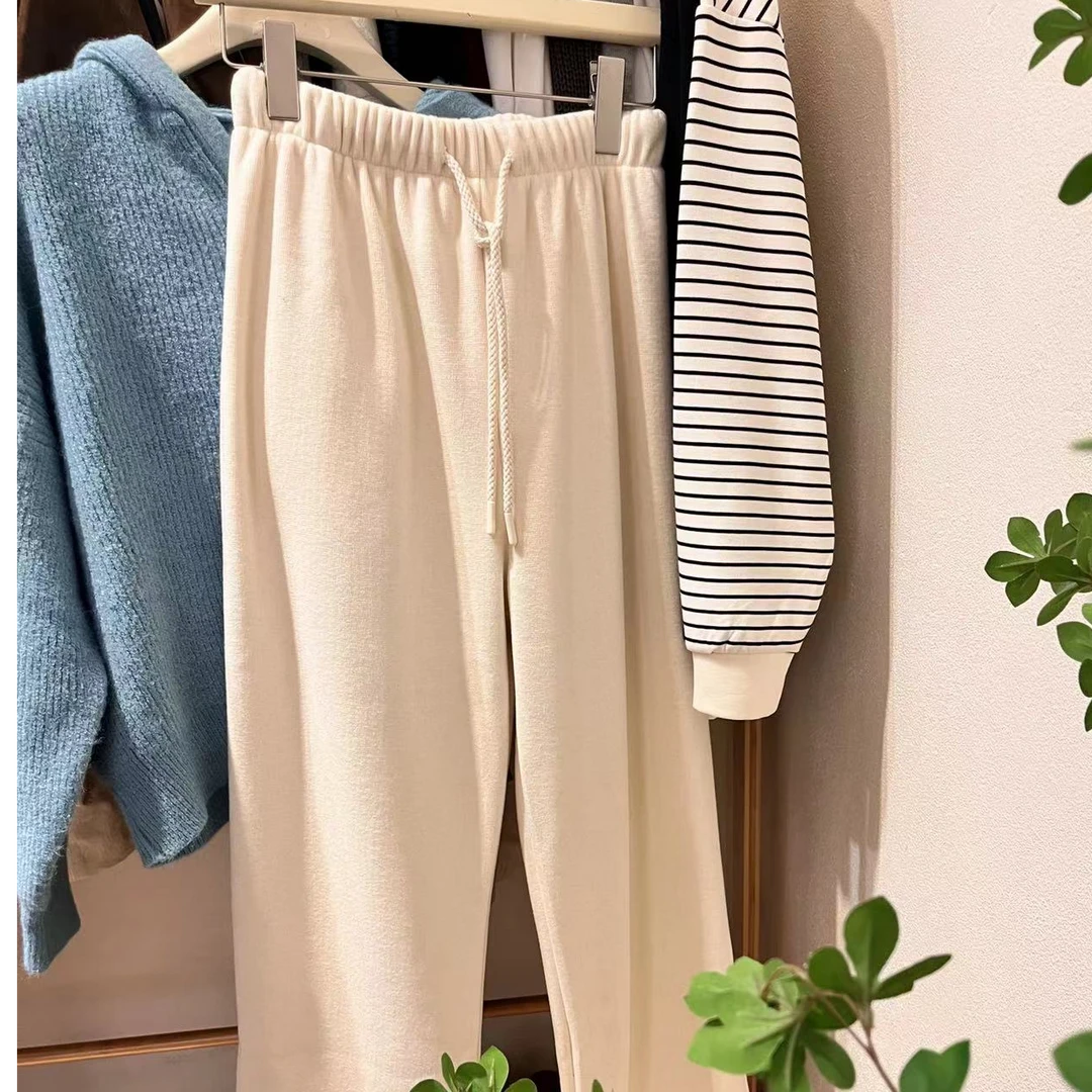 【43】幕幕-推荐【米白色休闲裤女2024秋季阔腿裤高腰直筒长裤】