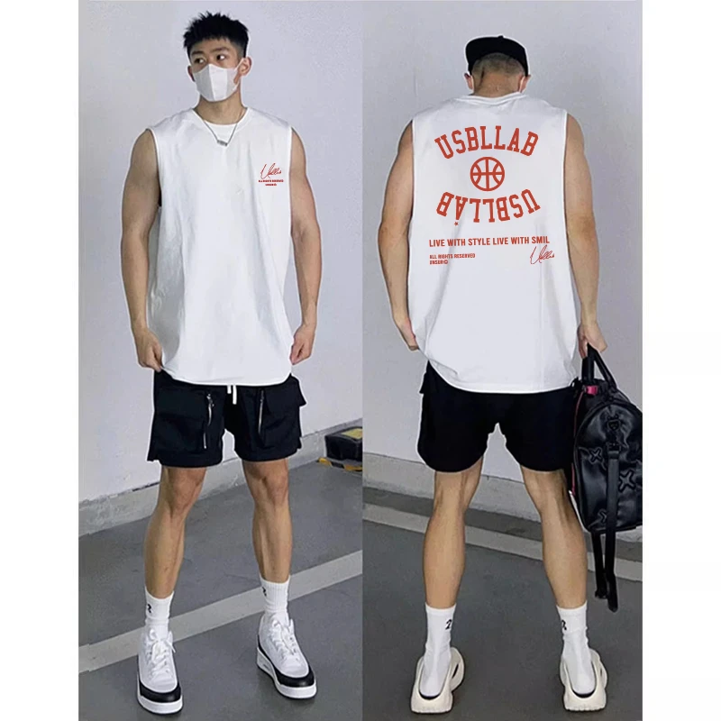 Unsurbull美式运动背心宽松印花无袖圆领T恤健身训练服透气夏季