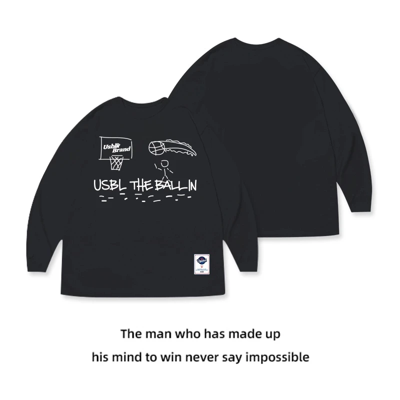 Unsurbull美式篮球长袖潮印花速干宽松圆领春秋款健身运动投篮服