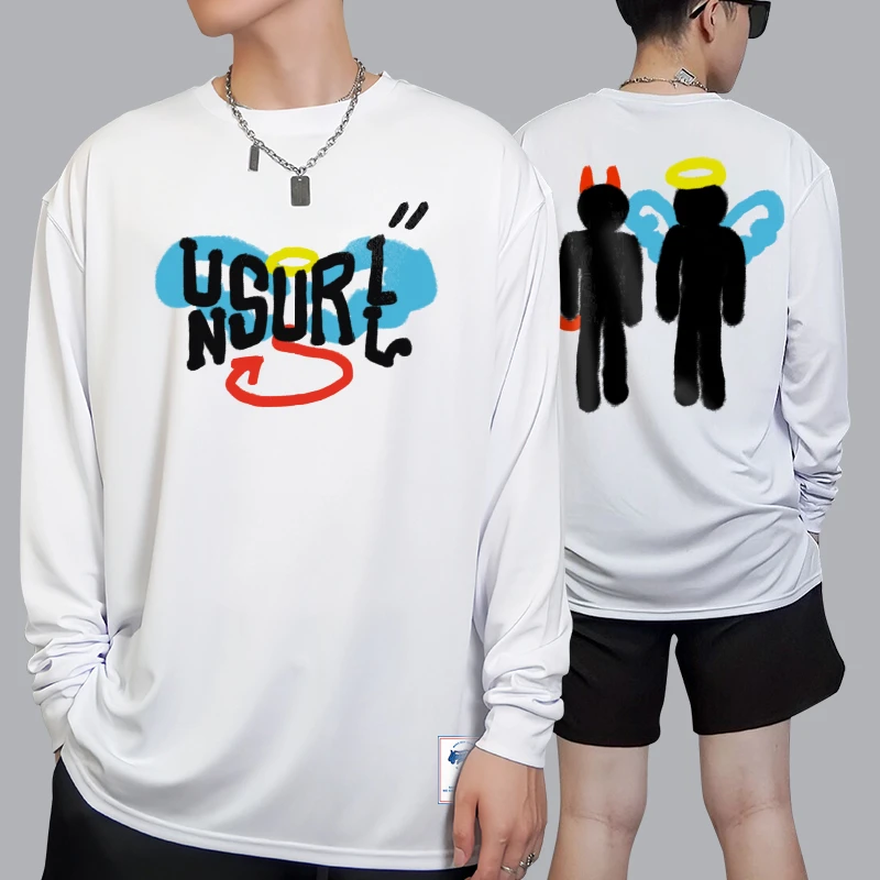 秋季天使恶魔长袖男女运动训练投篮服网眼跑步篮球健身美式T恤