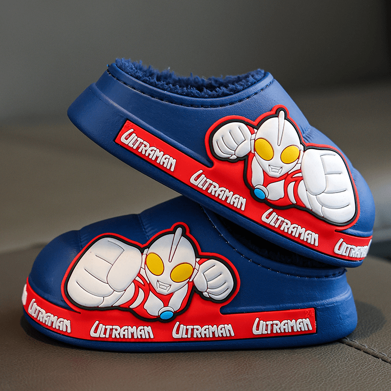 奥特曼小孩棉鞋冬款中小童室内防滑居家鞋加绒防水软底儿童棉拖鞋