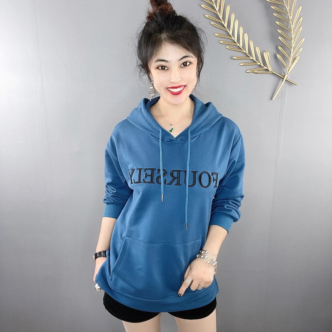 千颖万迪 新款带帽字母宽松休闲卫衣