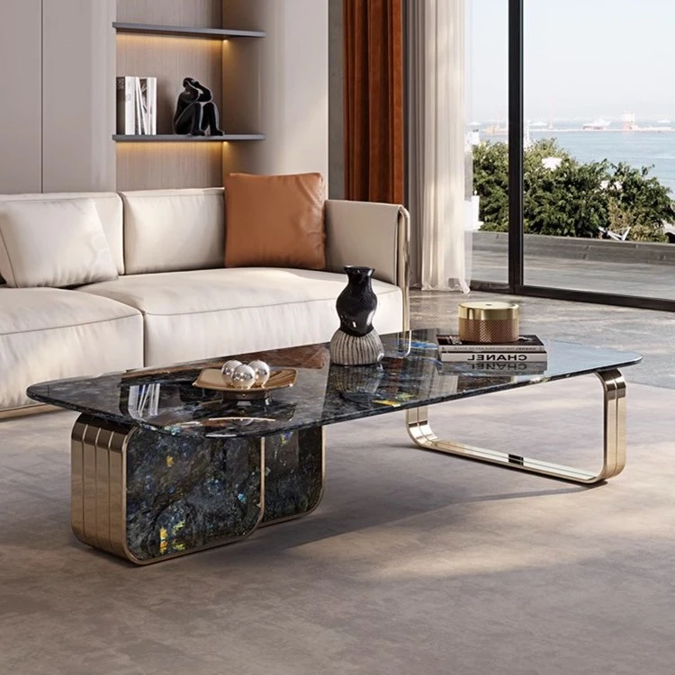 亚马逊绿国产大理石CC茶几轻奢客厅意式简约长方形北欧极简家用