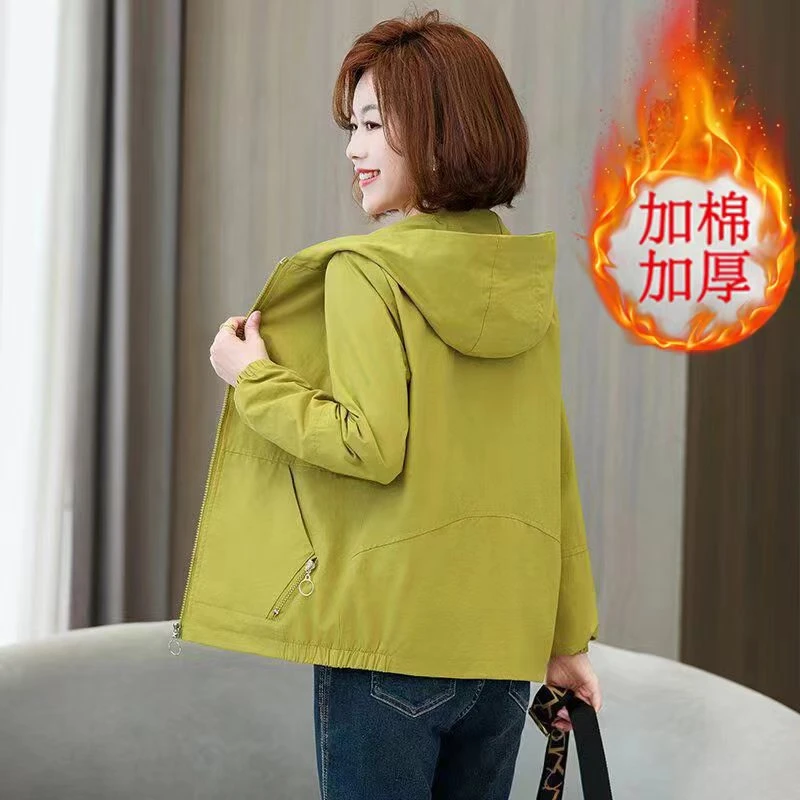 鑫奇语2025新款休闲连帽夹克加棉加厚大码洋气宽松女士韩版短外套