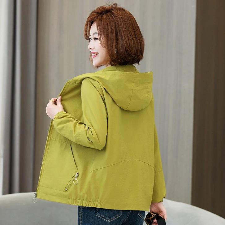 鑫奇语2025新款休闲连帽夹克春秋百搭大码洋气宽松女士韩版短外套