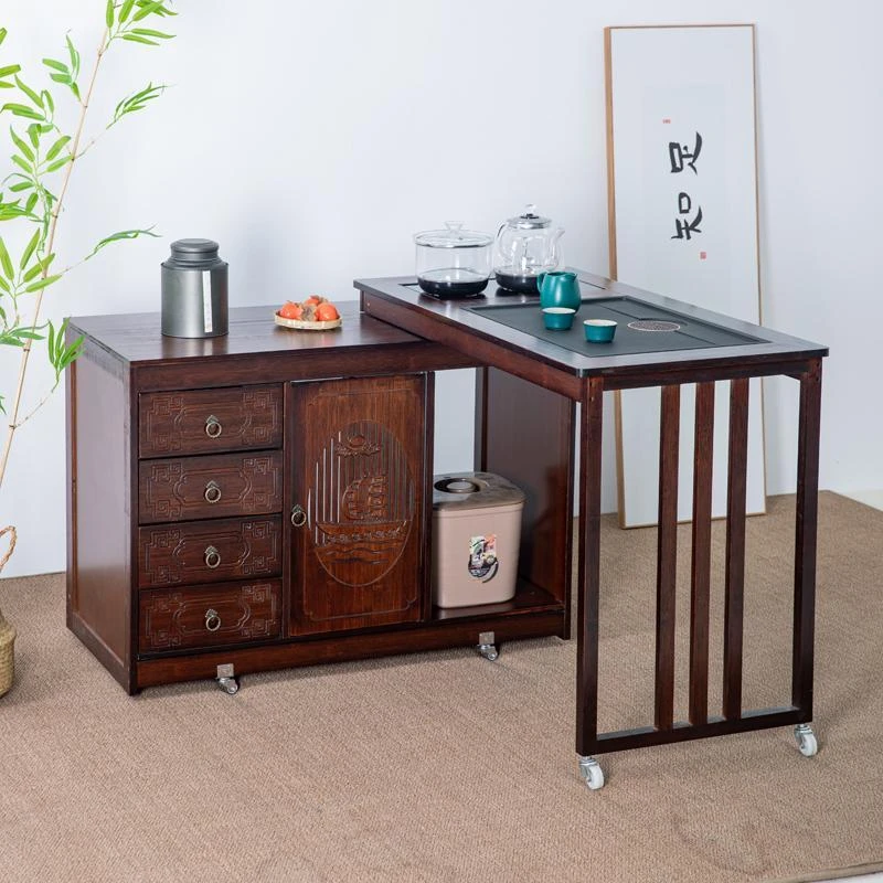 可移动旋转茶桌泡茶桌茶台家用客厅泡茶台茶几茶车边柜烧水茶水柜