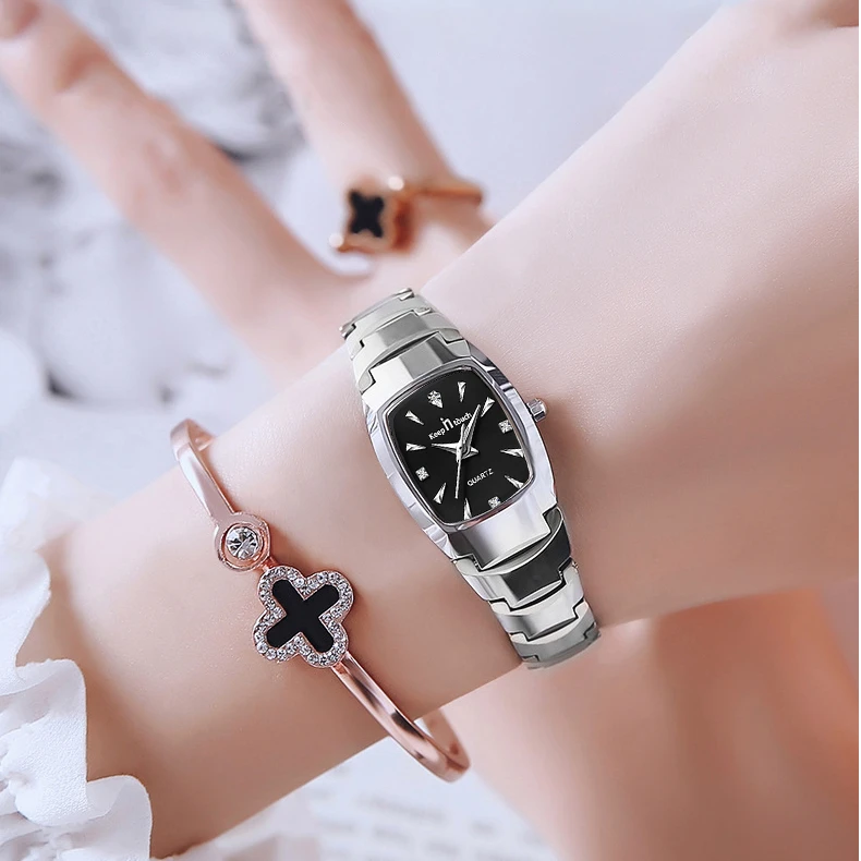 新款时尚女士钨钢色石英潮流手表商务防水手表女