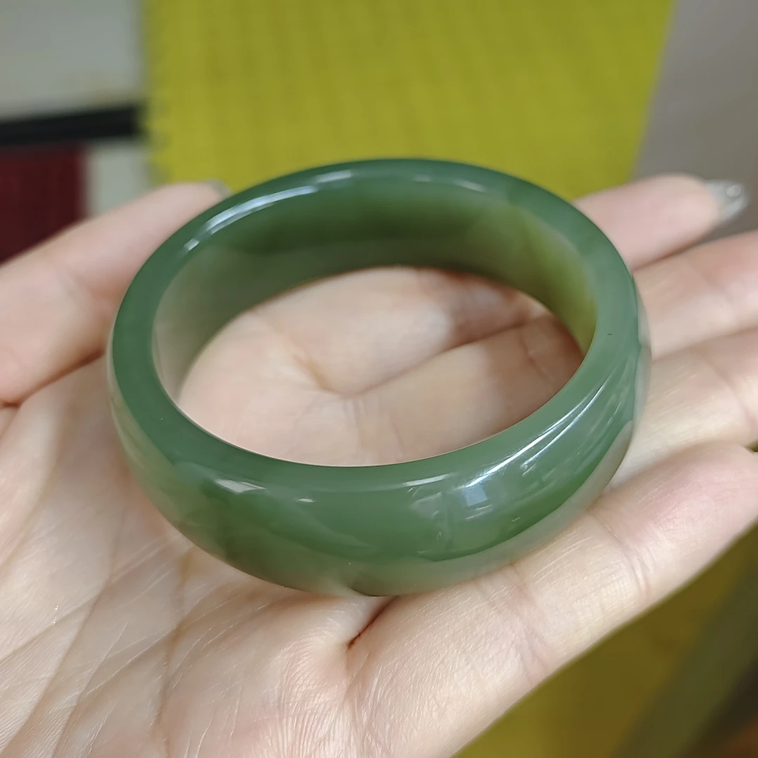 和田玉青海料老料加宽手镯微棉54圈口油润颜色好小精品