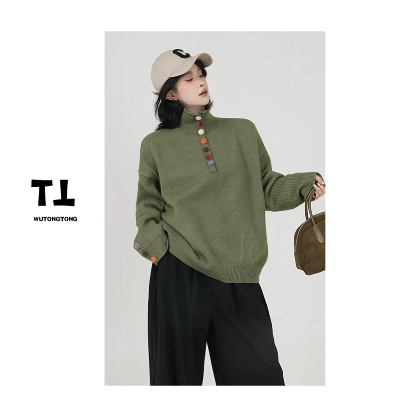 吴童童现货【观想空间】冬季高领套头毛衣女宽松针织打底衫61444