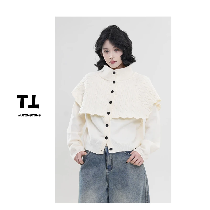 现货【回忆审判】冬季假两件毛衣外套女宽松针织长袖韩版上衣61641