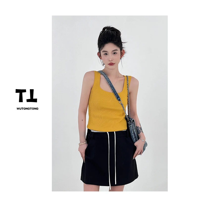 吴童童现货【日记积灰】百搭针织吊带背心女内搭打底小衫上衣60505