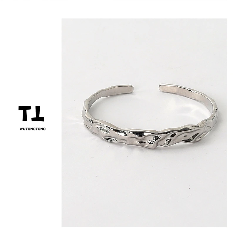 钛钢手镯 【吴童自制】不规则银色金属手镯简约开口设计镯子6704