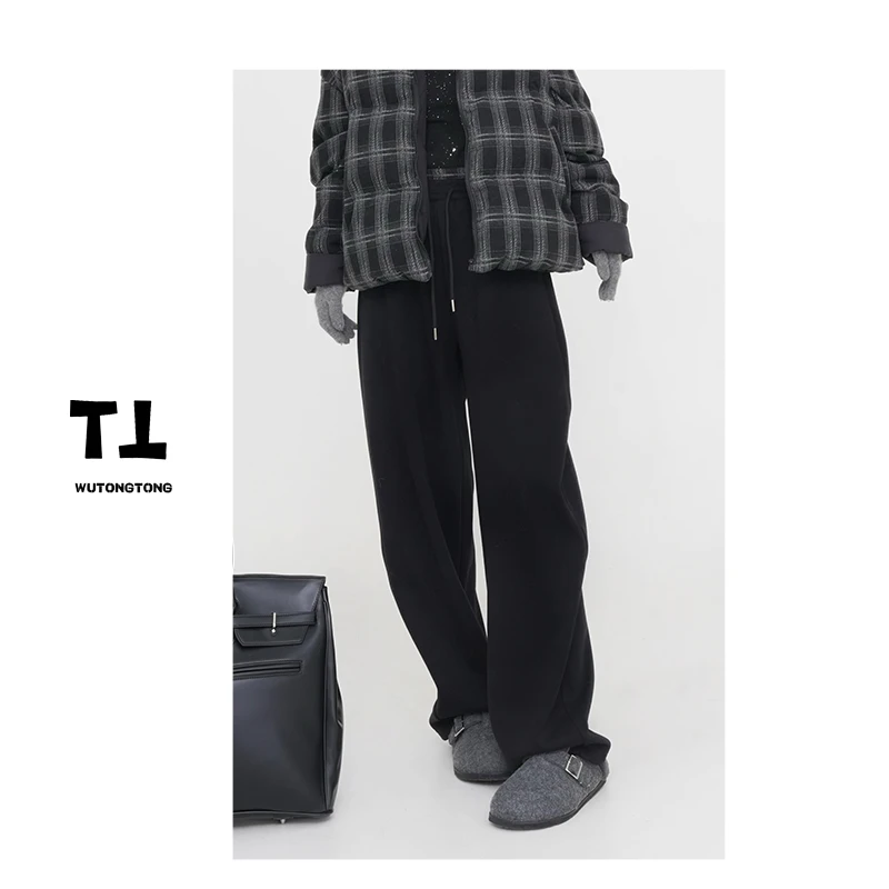 吴童童现货【清迈雨季】冬季加绒厚款休闲裤女韩版宽松直筒裤61504