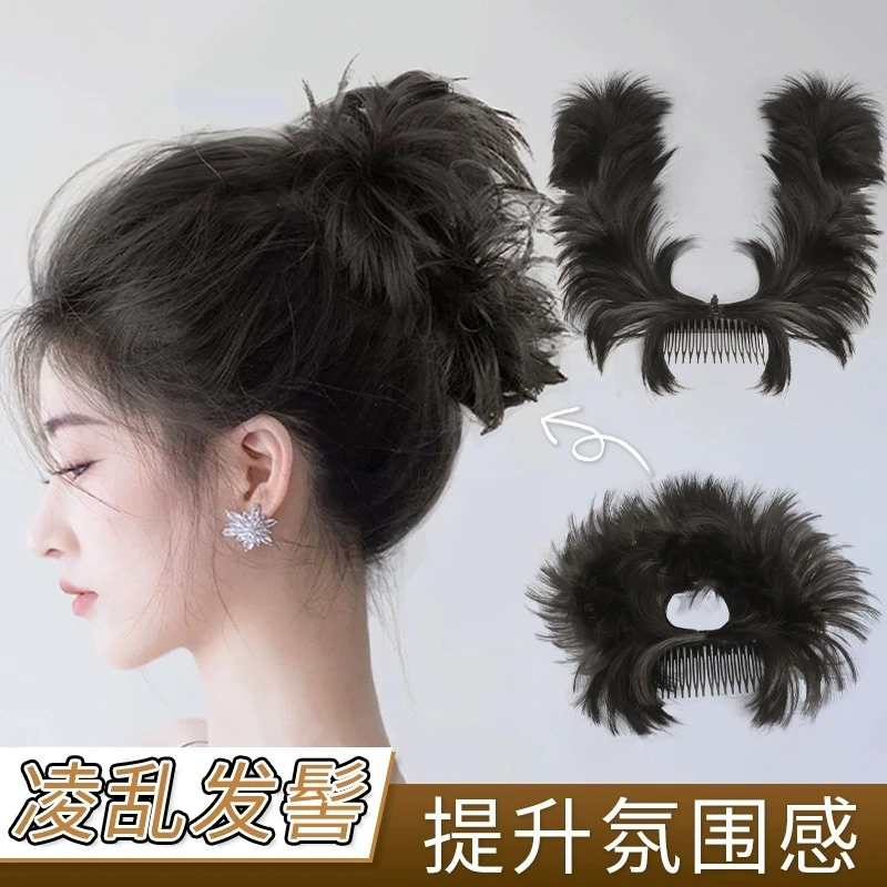 丸子头假发女仿真发新款可调节凌乱鸡窝头抓夹头饰假发髻盘发发圈