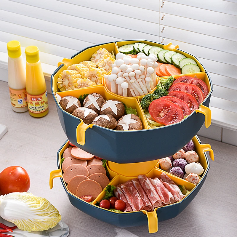 火锅蔬菜拼盘家用分格塑料叠层水果洗菜篮沥水篮沥水火锅食材拼盆