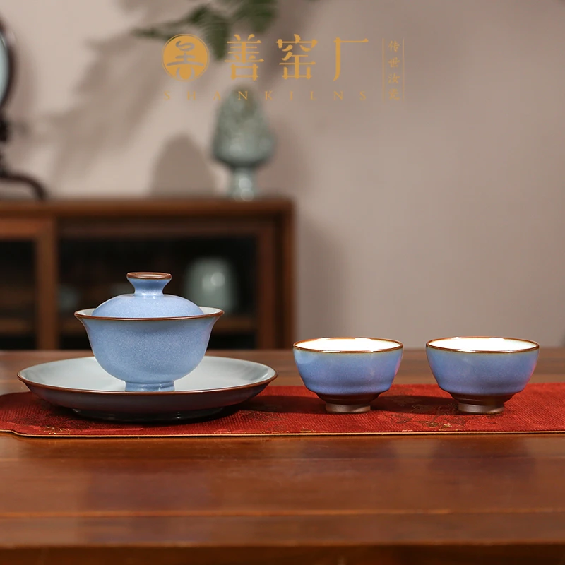 善窑厂李善明善款高温汝瓷外天空蓝内月白主人杯全手工原矿内可养