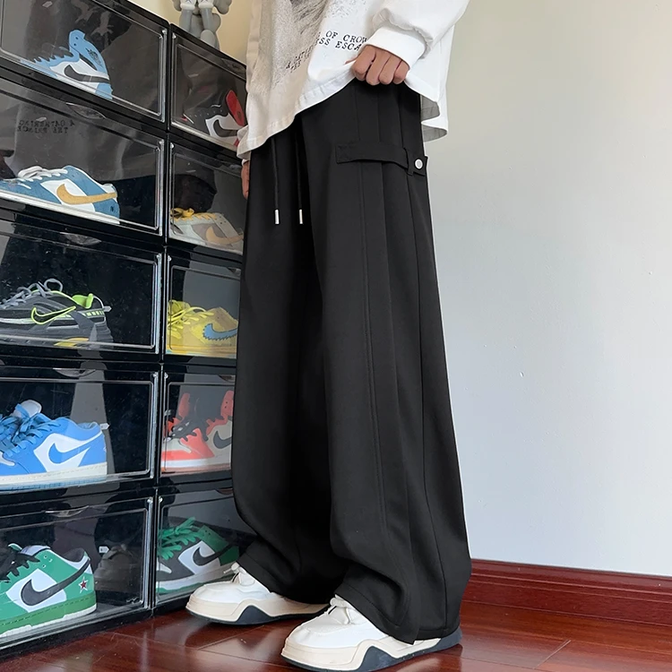 港风新款长裤男生卫裤春季运动裤痞帅阔腿高街宽松直筒裤休闲裤子