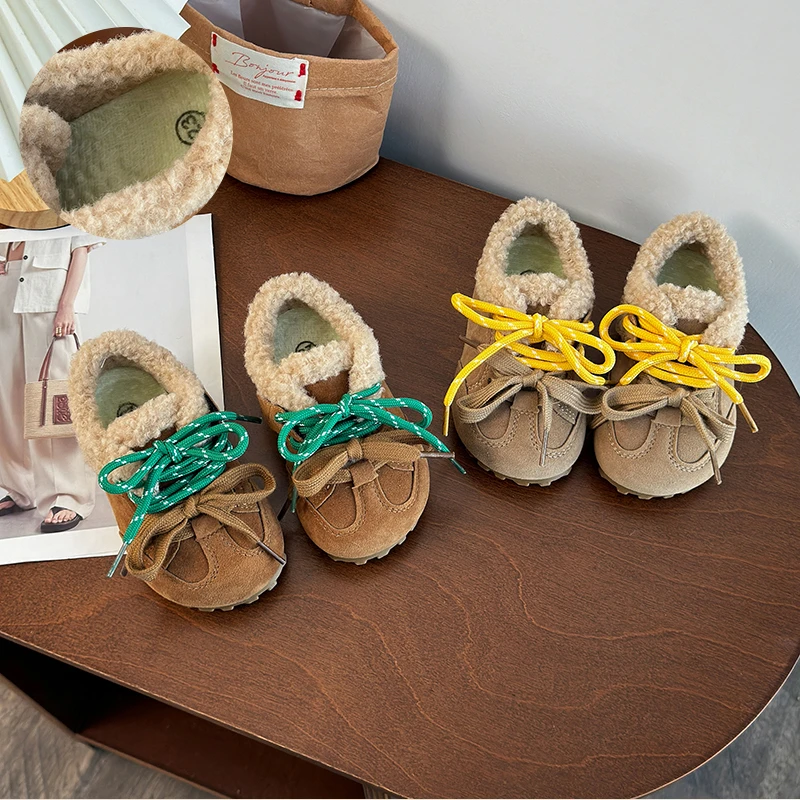 2024秋冬新款儿童复古德迅加绒女童阿甘鞋休闲男童运动棉鞋保暖