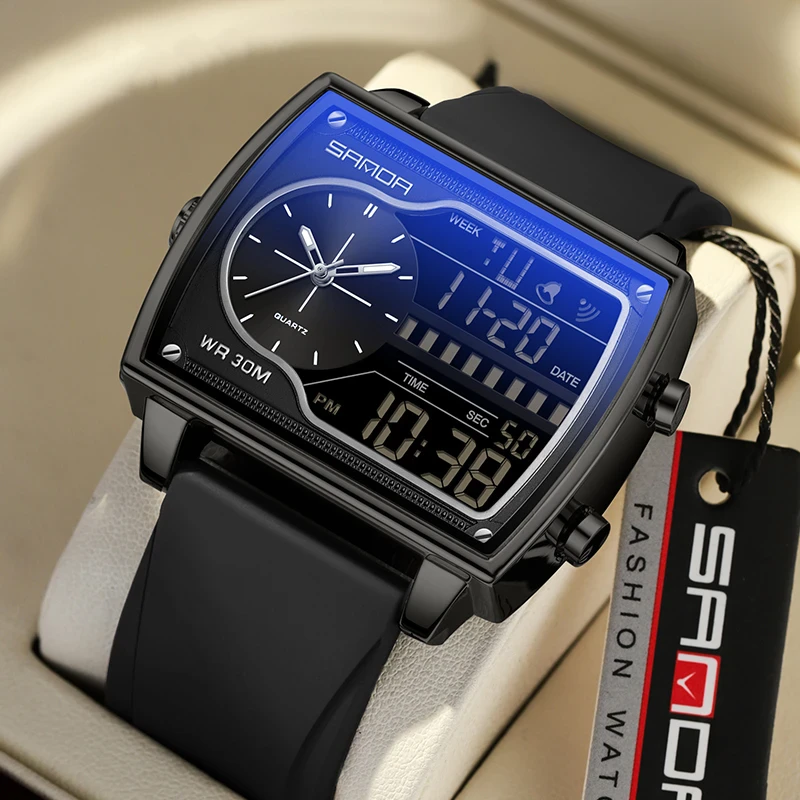 2024霸气方形手表男士高颜值防水腕表学生多功能创意夜光石英表