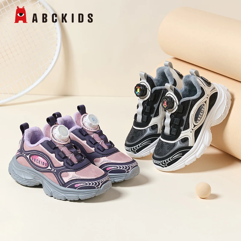 Abckids童鞋冬季新款保暖革面运动鞋加绒加厚棉鞋男童女童休闲鞋